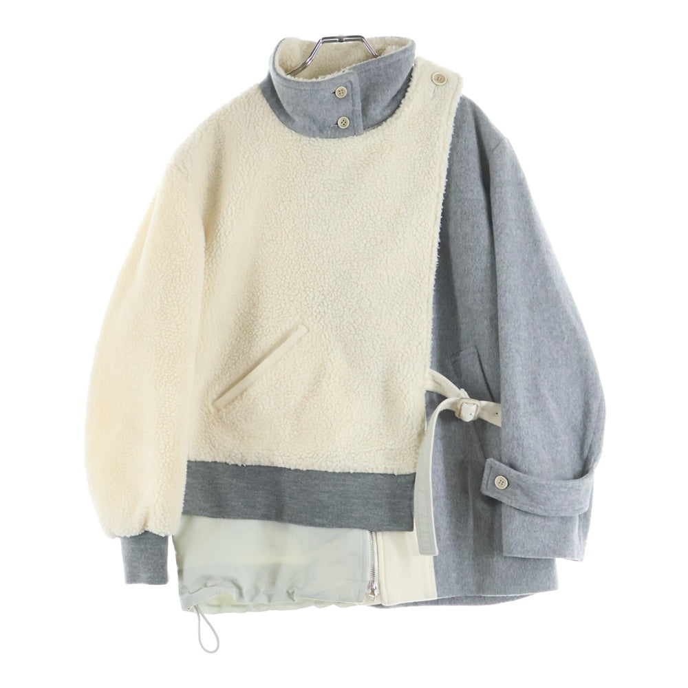 NO BRAND(ノーブランド) THE KEIJI 【ザ・ケイジ】 ナイロン ウール ドッキング ジップアップボアジャケット レディース アイボリー/グレー