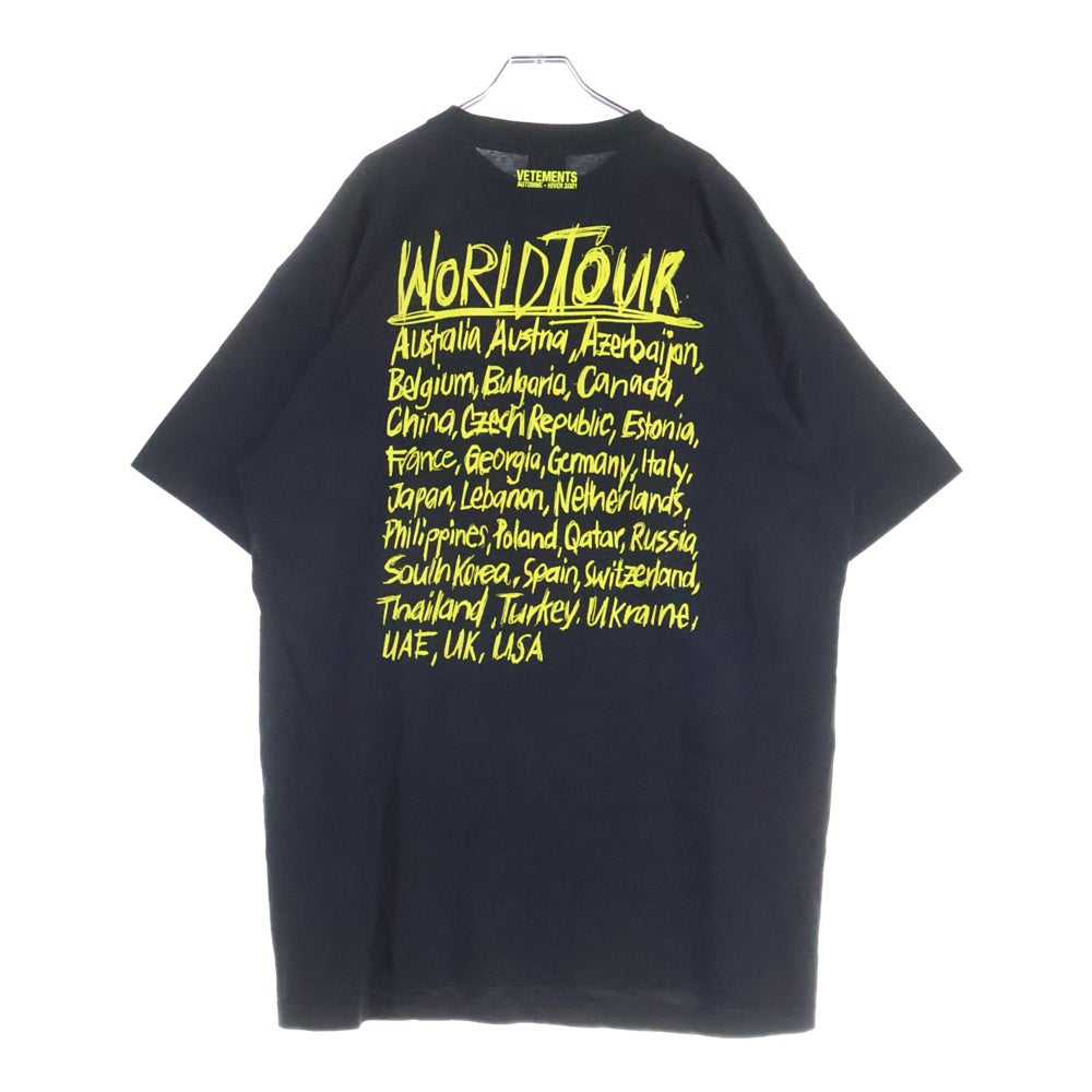 VETEMENTS(ヴェトモン) 20AW WORLD TOUR T-SHIRT UAH21TR618 ワールドツアー プリントクルーネック半袖Tシャツカットソー ブラック