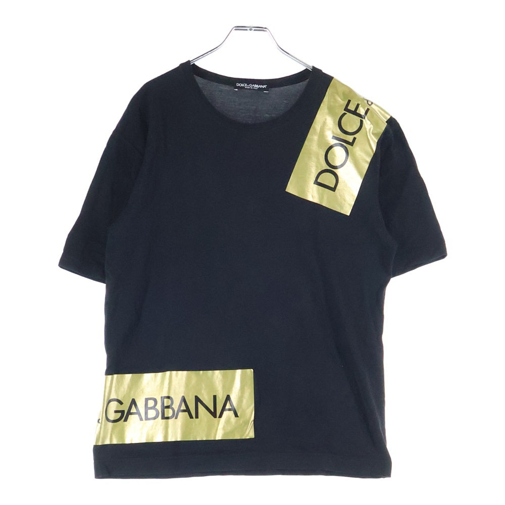 DOLCE & GABBANA(ドルチェアンドガッバーナ) ボックスロゴ テープ プリント クルーネック半袖Tシャツカットソー ブラック G8HS4T