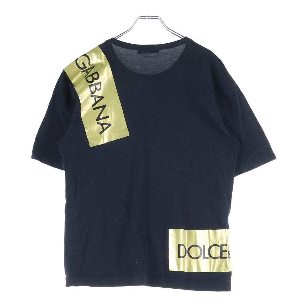 DOLCE & GABBANA(ドルチェアンドガッバーナ) ボックスロゴ テープ プリント クルーネック半袖Tシャツカットソー ブラック G8HS4T