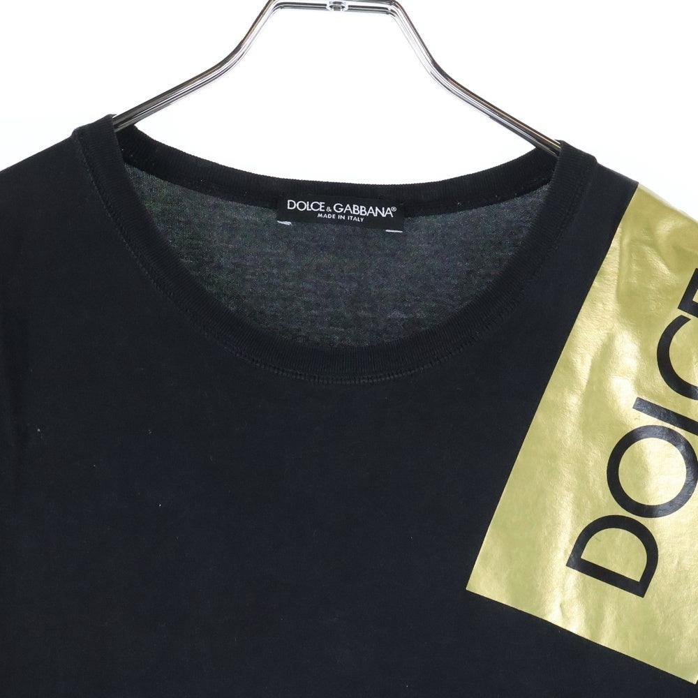 DOLCE & GABBANA(ドルチェアンドガッバーナ) ボックスロゴ テープ プリント クルーネック半袖Tシャツカットソー ブラック G8HS4T