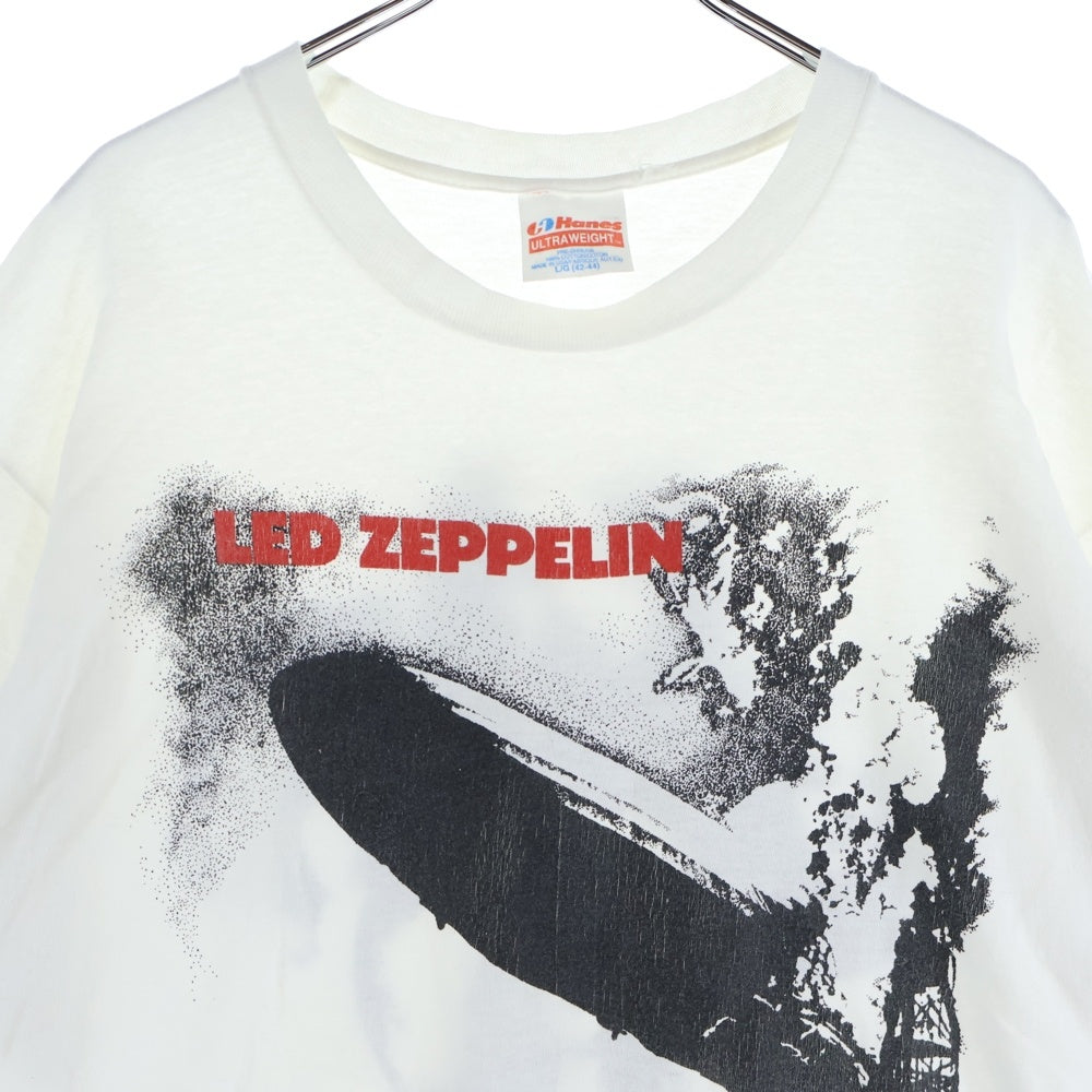 VINTAGE(ヴィンテージ) 90s LED ZEPPELIN レッドツェッペリン 飛行船 Hanesタグ 1984コピーライト 両面プリントクルーネック半袖Tシャツカットソー ホワイト
