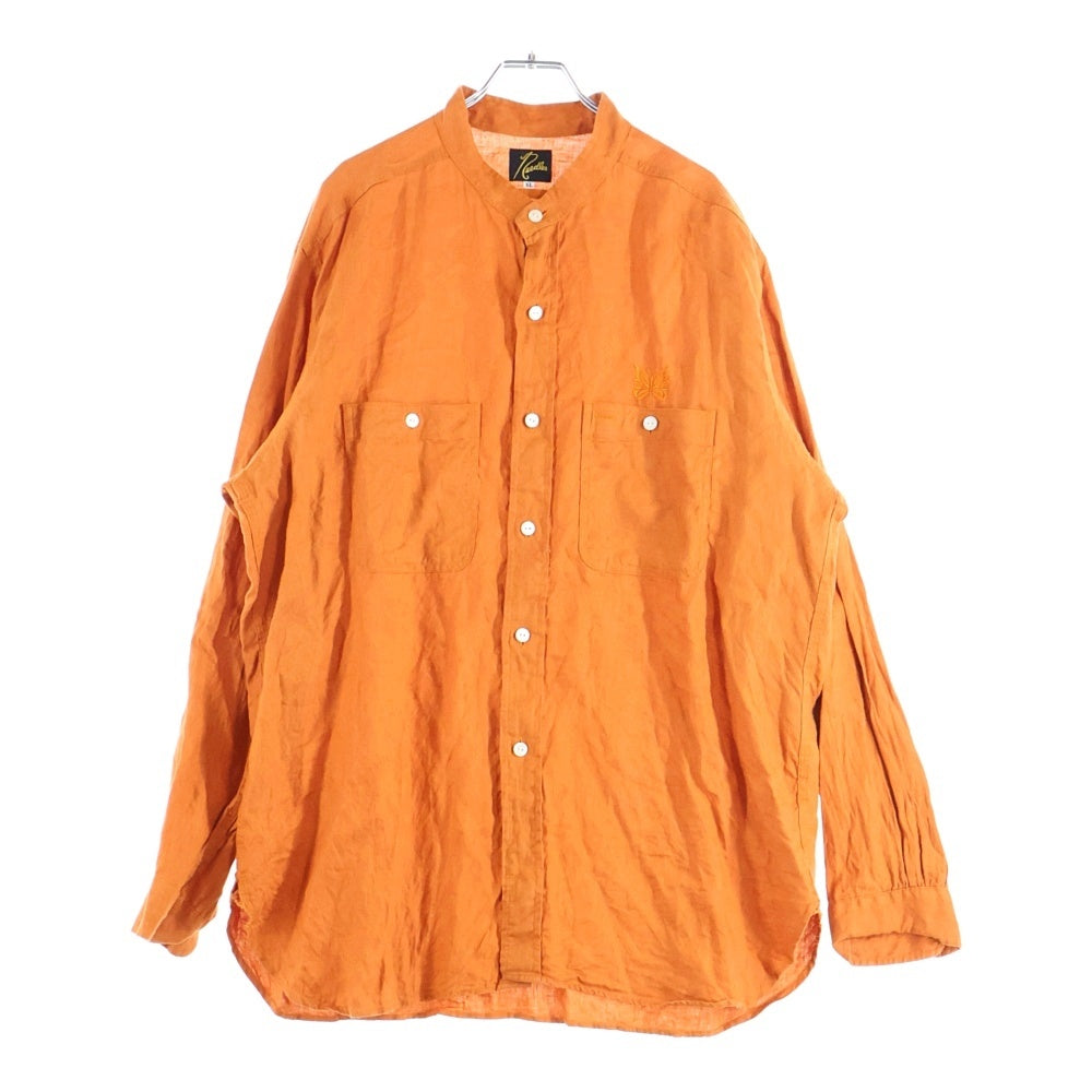 Needles(ニードルス) 24SS Band Collar Work Shirt Linen Canvas OT207 バンドカラー 長袖シャツ オレンジ