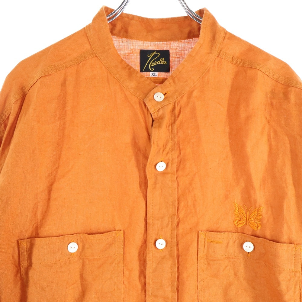 Needles(ニードルス) 24SS Band Collar Work Shirt Linen Canvas OT207 バンドカラー 長袖シャツ オレンジ