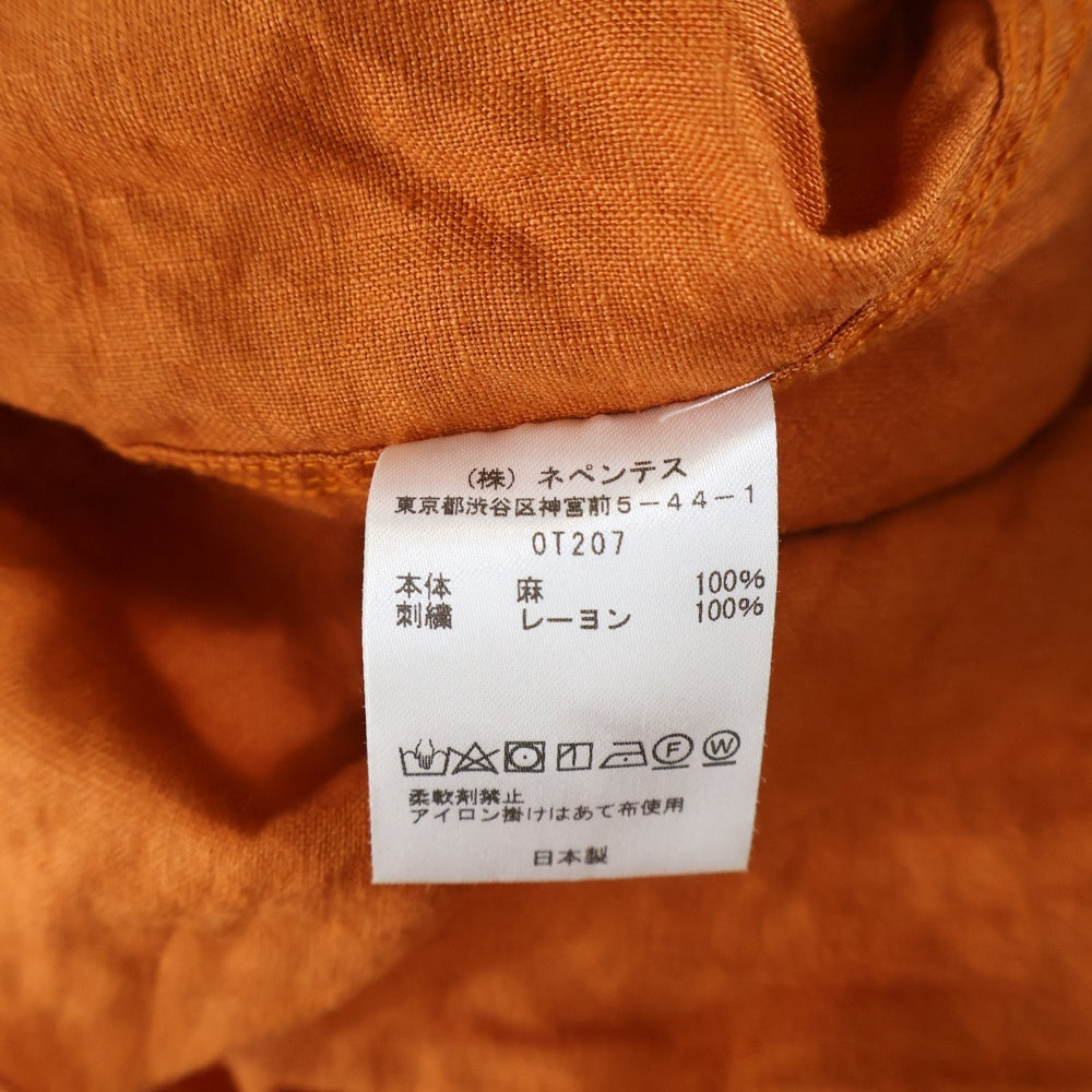 Needles(ニードルス) 24SS Band Collar Work Shirt Linen Canvas OT207 バンドカラー 長袖シャツ オレンジ