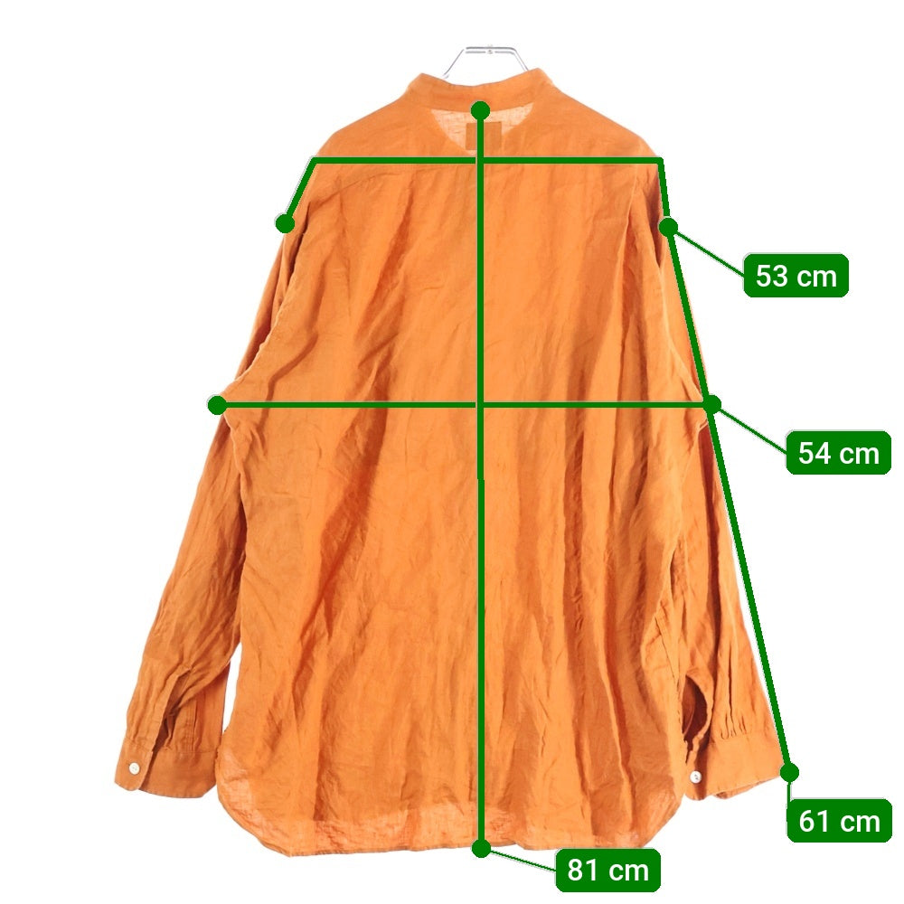 Needles(ニードルス) 24SS Band Collar Work Shirt Linen Canvas OT207 バンドカラー 長袖シャツ オレンジ