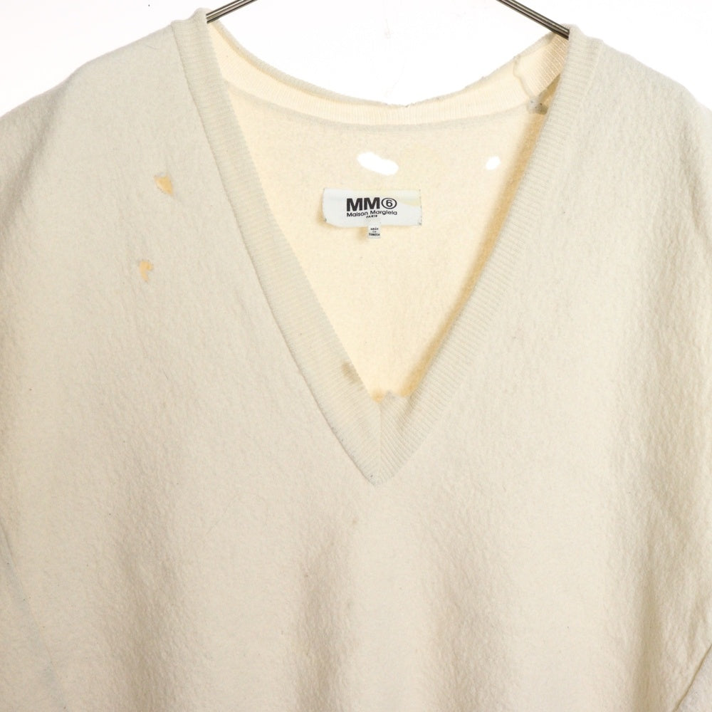 MM6 Maison Margiela(エムエムシックスメゾンマルジェラ) 23AW V Neck Mini Dress1 Vest S52DD0014 S18284 ウール Vネック ミニドレス ダメージ加工 ベスト ベージュ