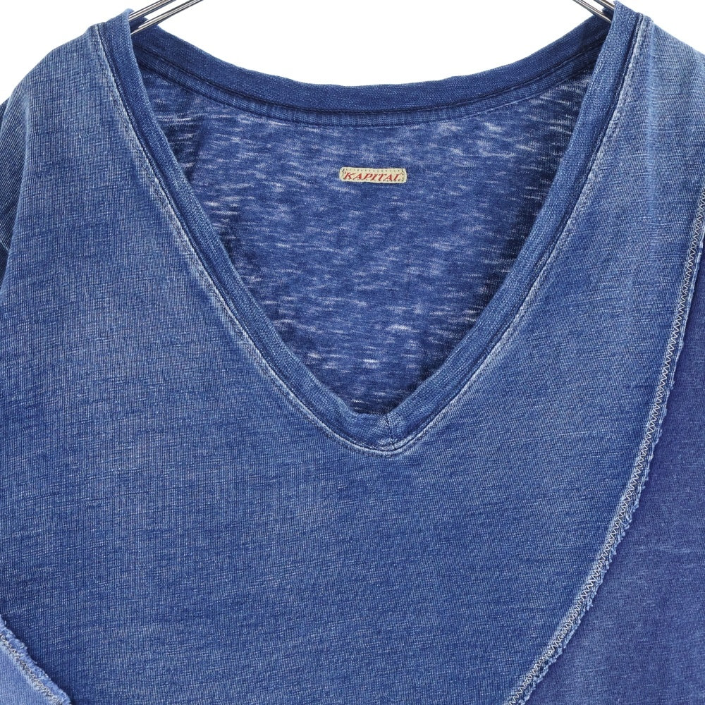 KAPITAL(キャピタル) ヒッピーパッチワーク Vネック 半袖Tシャツカットソー インディゴ