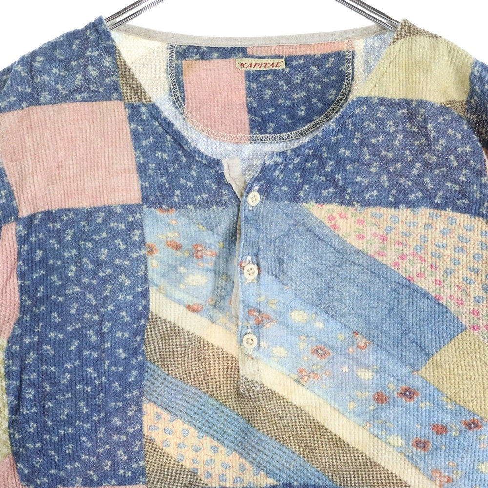 KAPITAL(キャピタル) パッチワークプリント ヘンリーネック長袖Tシャツカットソー マルチカラー