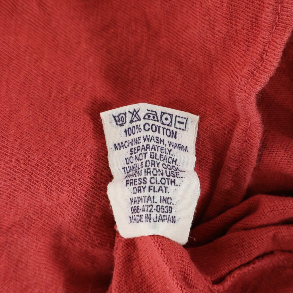KAPITAL(キャピタル) ヘンリーネック コットン 長袖Tシャツカットソー ロングスリーブ ロンT レッド