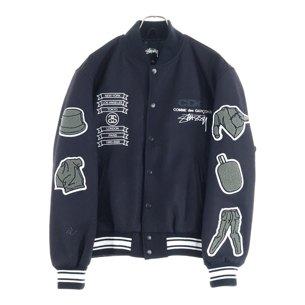 STUSSY(ステューシー) 20SS × COMME des GARCONS 40th Anniversary Varsity Jacket コムデギャルソン 40周年記念 バーシティジャケット スタジャン ブルゾン ブラック 115551