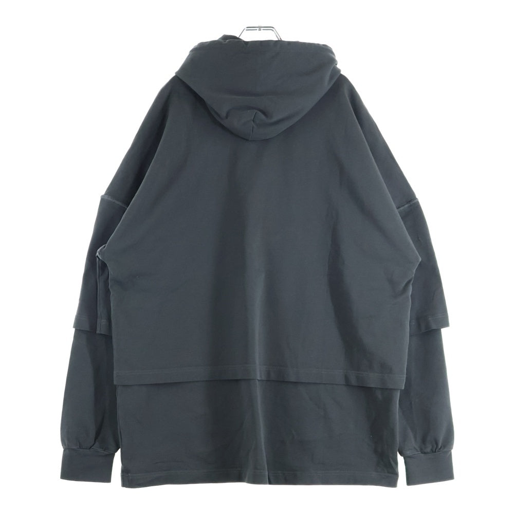 ARNODEFRANCE(アーノルデフランス) HOODED TEE OVERLAPPED ワンポイントロゴ レイヤード プルオーバーパーカー フーディ グレー