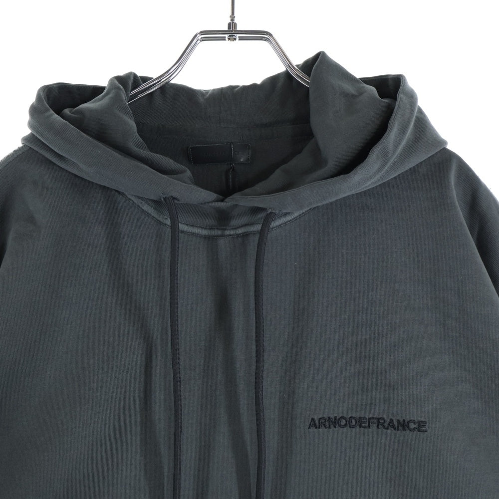 ARNODEFRANCE(アーノルデフランス) HOODED TEE OVERLAPPED ワンポイントロゴ レイヤード プルオーバーパーカー フーディ グレー