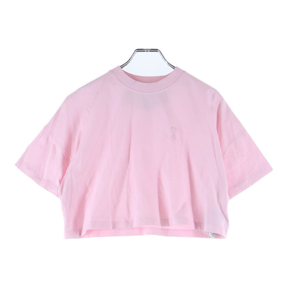 AMI Alexandre Mattiussi(アミアレクサンドルマテュッシ) フロントワンポイントロゴ刺繍 クルーネックTシャツカットソー ピンク レディース FTS356
