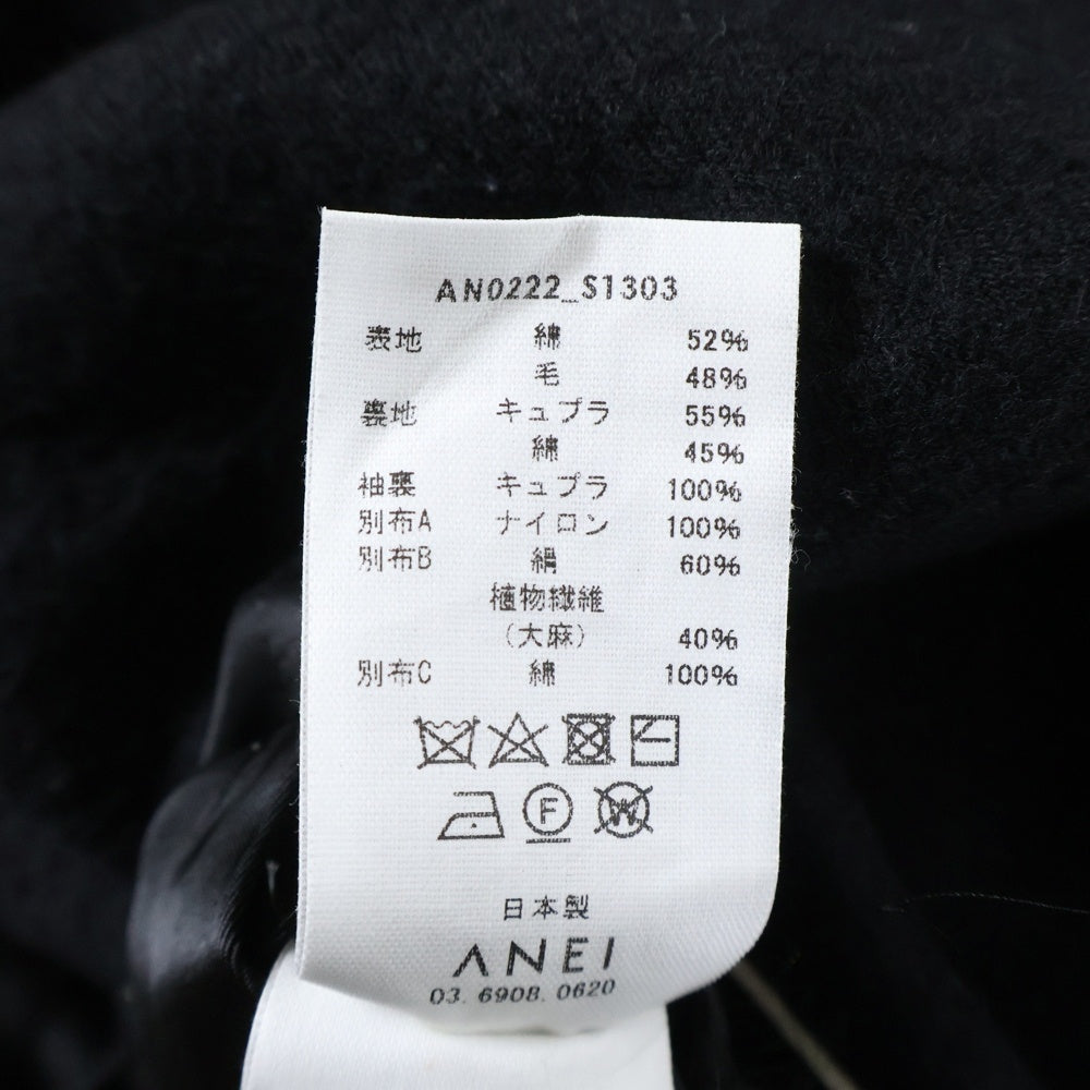 ANEI(アーネイ) 22AW LEO JKT W/C コットンウール 2ボタンテーラードジャケット ブラック AN0222_S1303