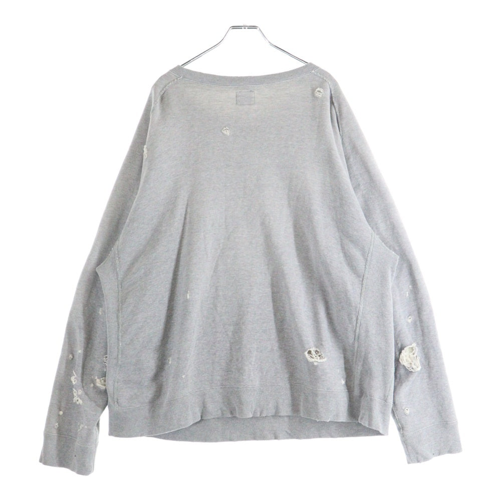 Needles(ニードルス) DECONSTRUCTED SWEATSHIRT-FRENCHTERRY RW336 刺繍ロゴ ダメージ加工 クルーネック長袖スウェットトレーナー グレー
