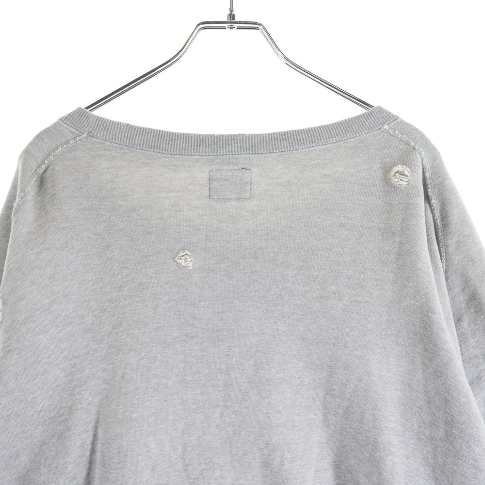 Needles(ニードルス) DECONSTRUCTED SWEATSHIRT-FRENCHTERRY RW336 刺繍ロゴ ダメージ加工 クルーネック長袖スウェットトレーナー グレー