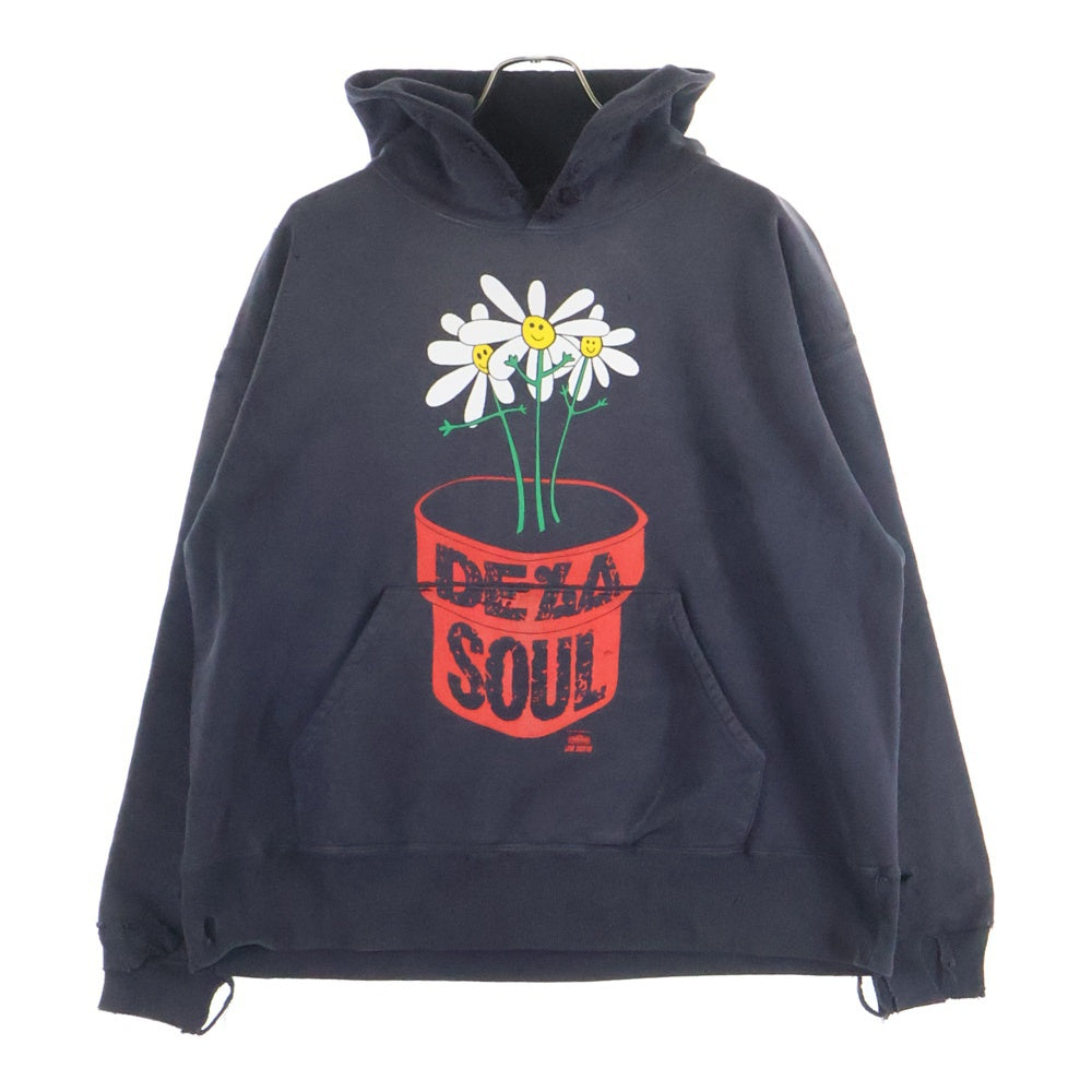 SAINT MICHAEL(セントマイケル) 25AW ×DE LA SOUL DLS_HOODIE ×デラソウル ダメージ加工 プルオーバーパーカー フーディ グレー SM-HR1-0000-C19