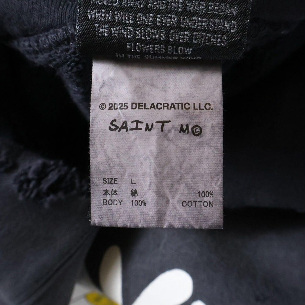 SAINT MICHAEL(セントマイケル) 25AW ×DE LA SOUL DLS_HOODIE ×デラソウル ダメージ加工 プルオーバーパーカー フーディ グレー SM-HR1-0000-C19
