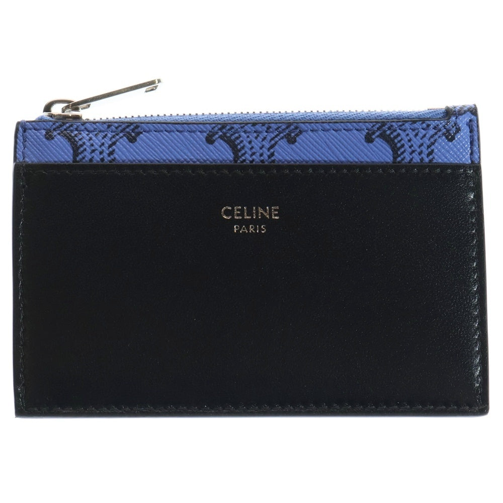 CELINE(セリーヌ) 26SS トリオンフキャンバス ラムスキン ジップ付き カードホルダー カードケース ブラック/ブルー 10F992V18.07QI レディース