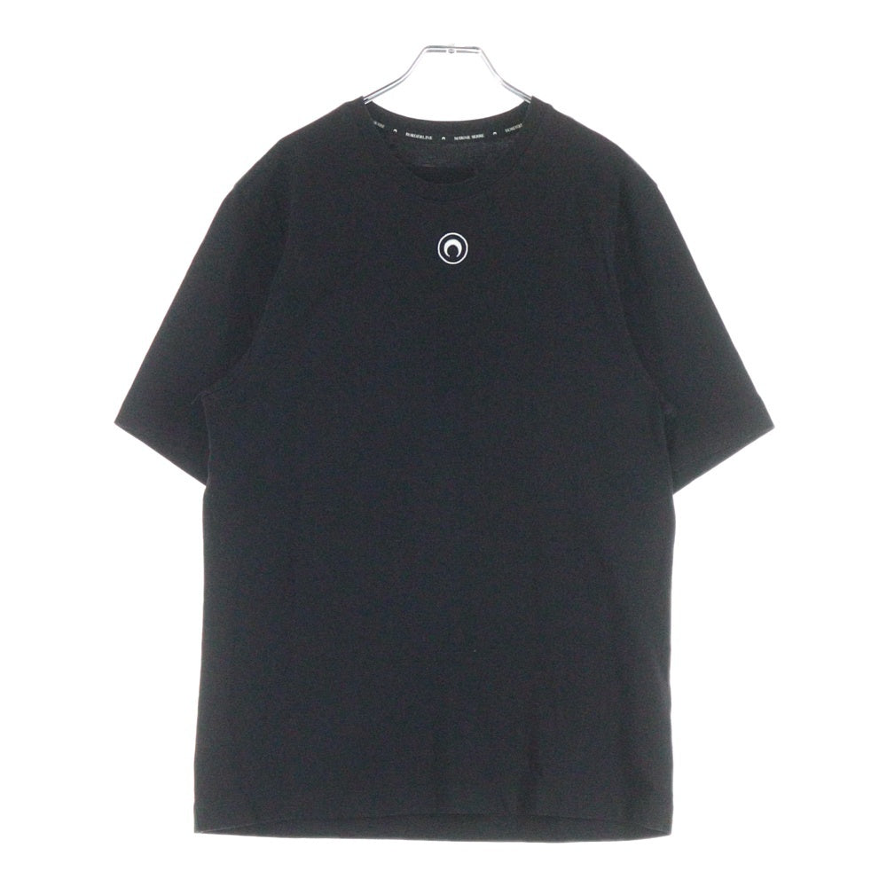 MARINE SERRE(マリーン セル) MOON LOGO CREW T-SHIRT ムーンロゴ刺繍 バックロゴ刺繍 オーバーサイズ クルーネック半袖Tシャツカットソー ブラック