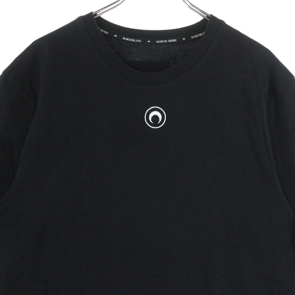 MARINE SERRE(マリーン セル) MOON LOGO CREW T-SHIRT ムーンロゴ刺繍 バックロゴ刺繍 オーバーサイズ クルーネック半袖Tシャツカットソー ブラック