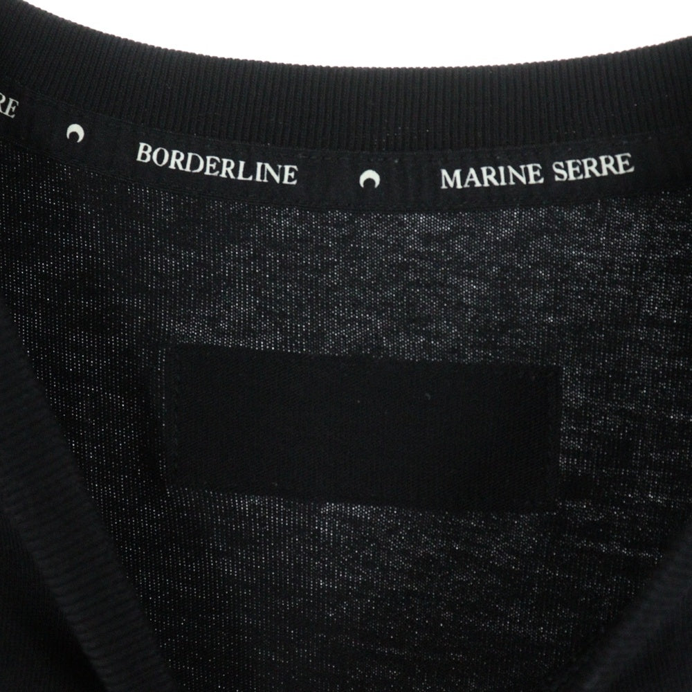 MARINE SERRE(マリーン セル) MOON LOGO CREW T-SHIRT ムーンロゴ刺繍 バックロゴ刺繍 オーバーサイズ クルーネック半袖Tシャツカットソー ブラック