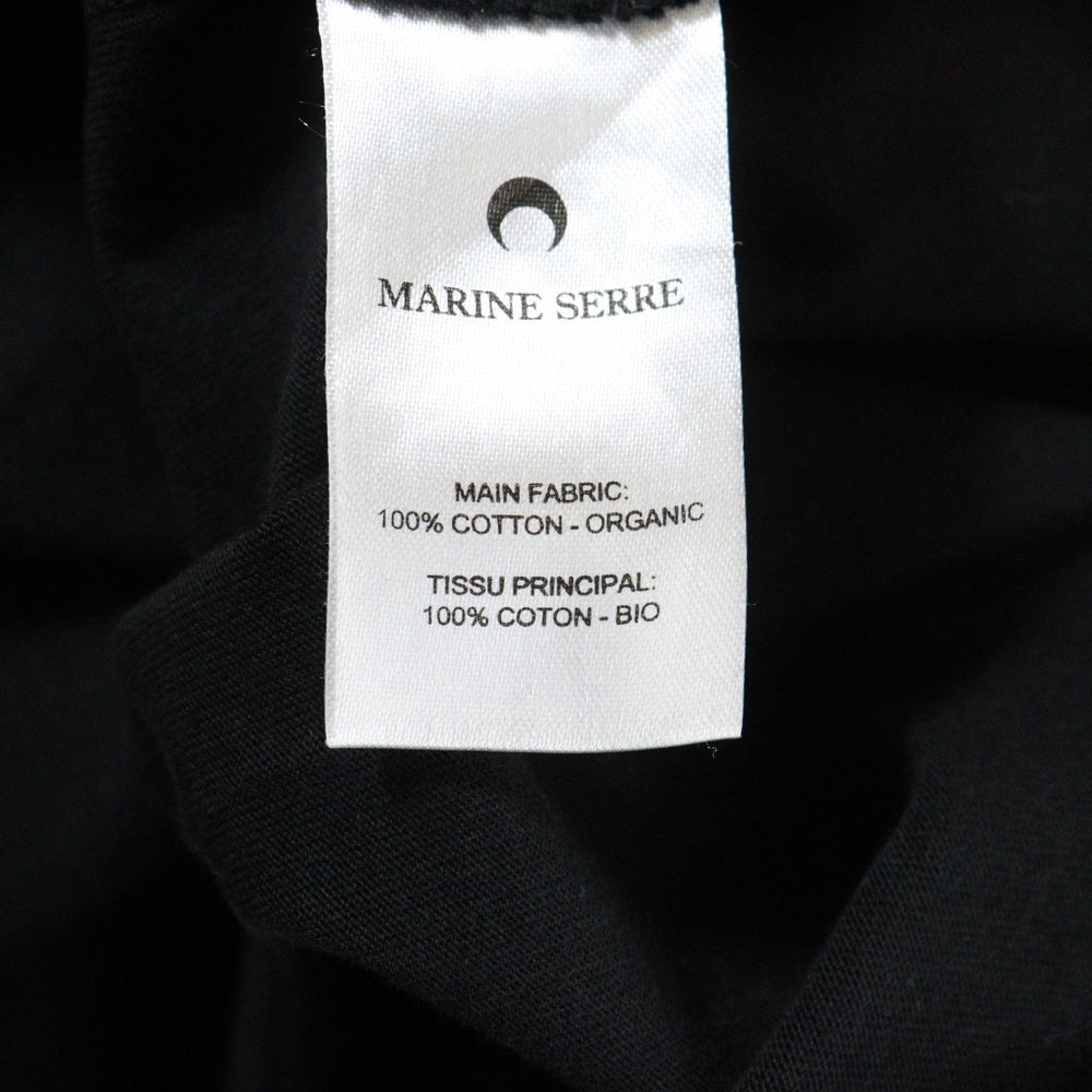 MARINE SERRE(マリーン セル) MOON LOGO CREW T-SHIRT ムーンロゴ刺繍 バックロゴ刺繍 オーバーサイズ クルーネック半袖Tシャツカットソー ブラック