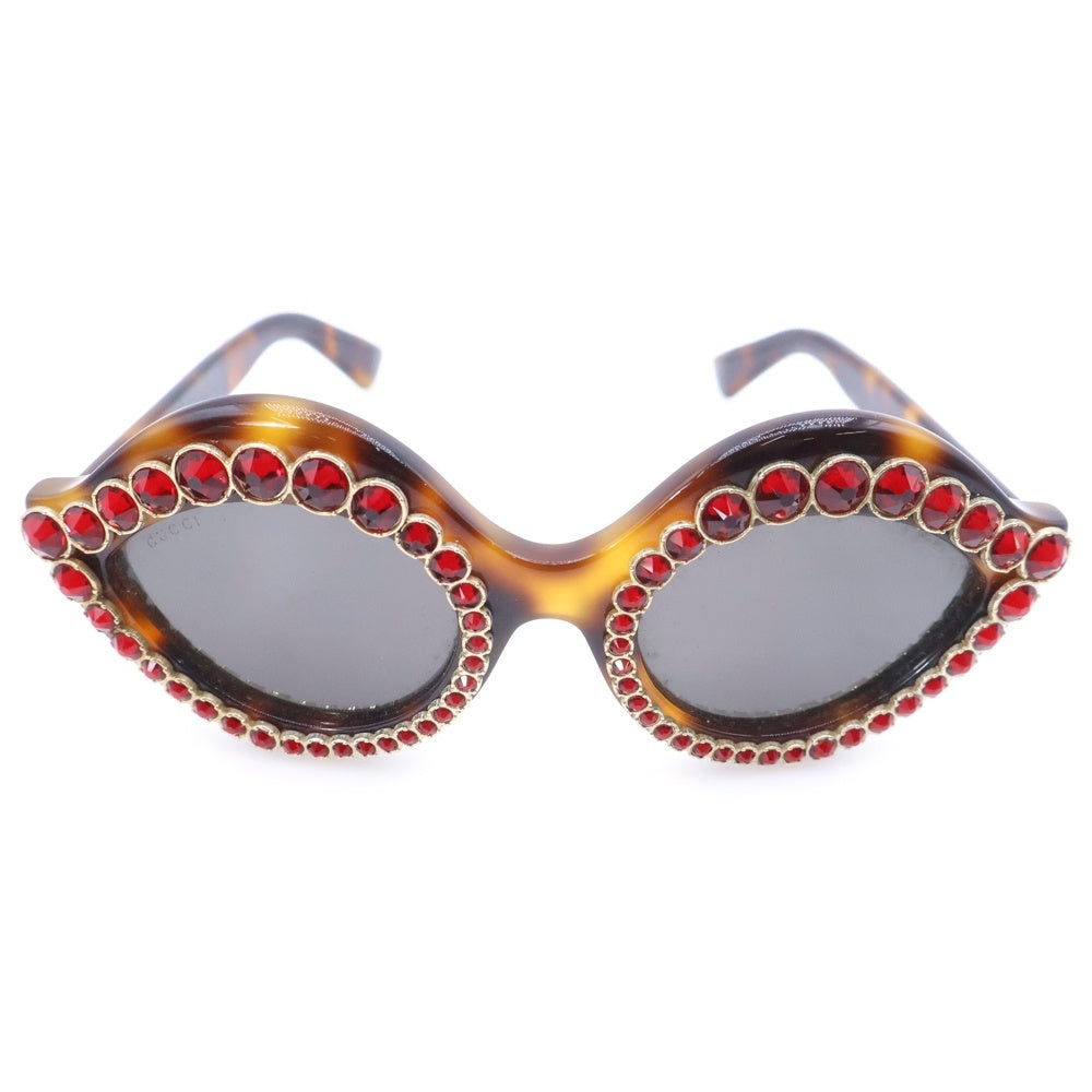 GUCCI(グッチ) CRYSTAL 0045 LIPS Cat Eye Havana Brown Red Bold Stud