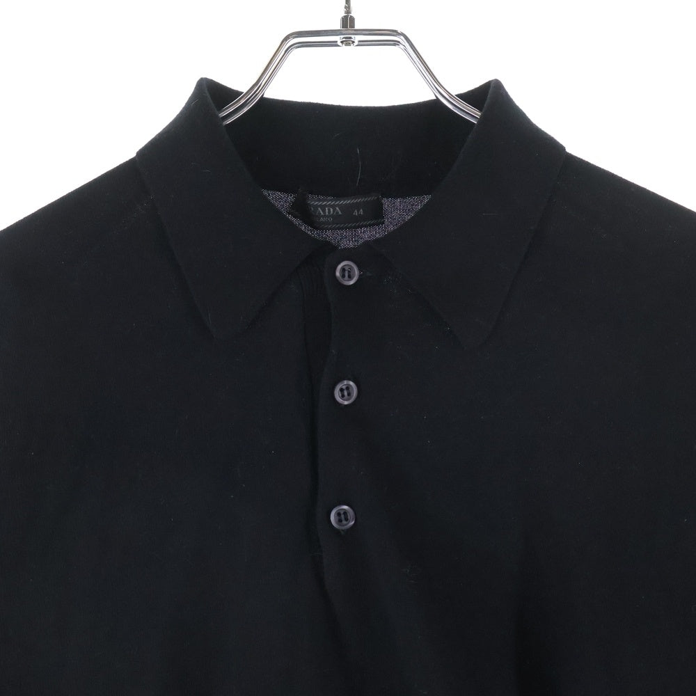 PRADA(プラダ) 23AW COTTON LONGSLEEVE POLO DNA793 コットン長袖ポロシャツ ブラック