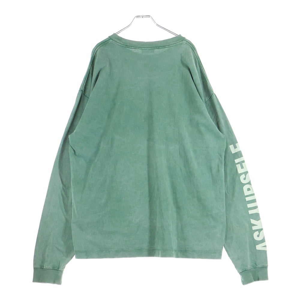 ASKYURSELF(アスクユアセルフ) フロントプリント アームプリント クルーネック長袖Tシャツカットソー ロングスリーブ ロンT グリーン