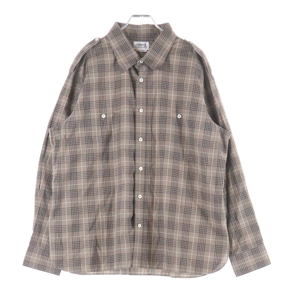 HERMES(エルメス) CHECK SHIRT BROWN OD-0600 コットン チェック長袖シャツ ブラウン