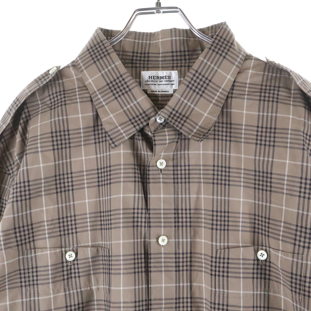 HERMES(エルメス) CHECK SHIRT BROWN OD-0600 コットン チェック長袖シャツ ブラウン