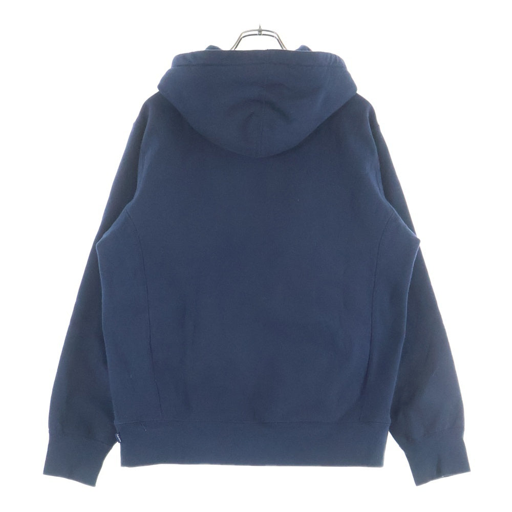 SUPREME(シュプリーム) 18AW Perforated Leather Hooded Sweatsshirt フロントロゴプルオーバーパーカー フーディ ネイビー