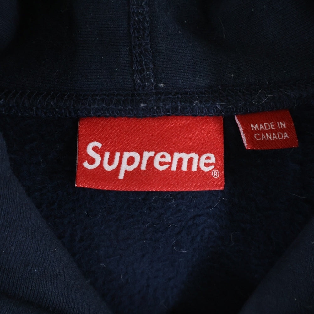 SUPREME(シュプリーム) 18AW Perforated Leather Hooded Sweatsshirt フロントロゴプルオーバーパーカー フーディ ネイビー
