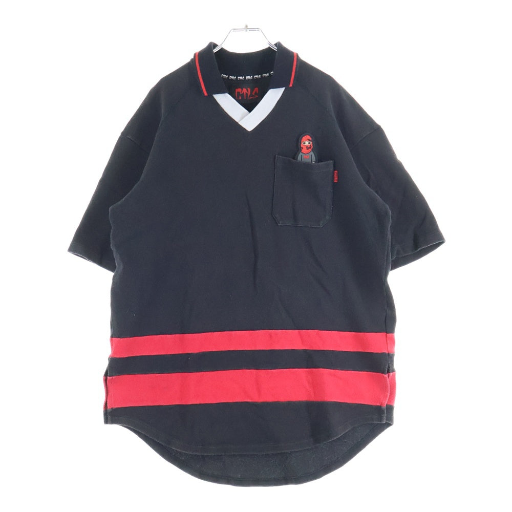 cvtvlist(カタリスト) ラバーワッペン オーバーサイズ コットン 半袖ポロシャツ カットソー ブラック 2101070302