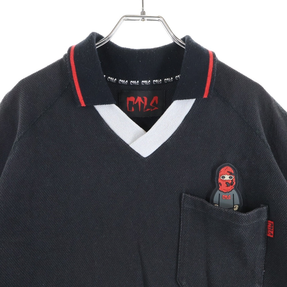 cvtvlist(カタリスト) ラバーワッペン オーバーサイズ コットン 半袖ポロシャツ カットソー ブラック 2101070302