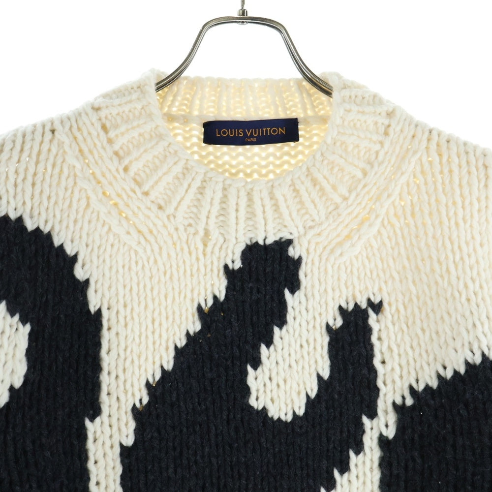 LOUIS VUITTON(ルイヴィトン) 21SS Flame Crewneck Runway フレイム インタルシア クルーネックニットセーター ホワイト/ブラック RM211 TPA HKN81W
