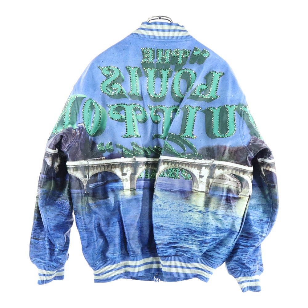 LOUIS VUITTON(ルイヴィトン) 24SS Embroidered Leather Jacket Made to Order エンブロイダリー パール レザー ジップジャケット スタジャン ブルゾン ブルー/グリーン RM241 GIP HQL67E