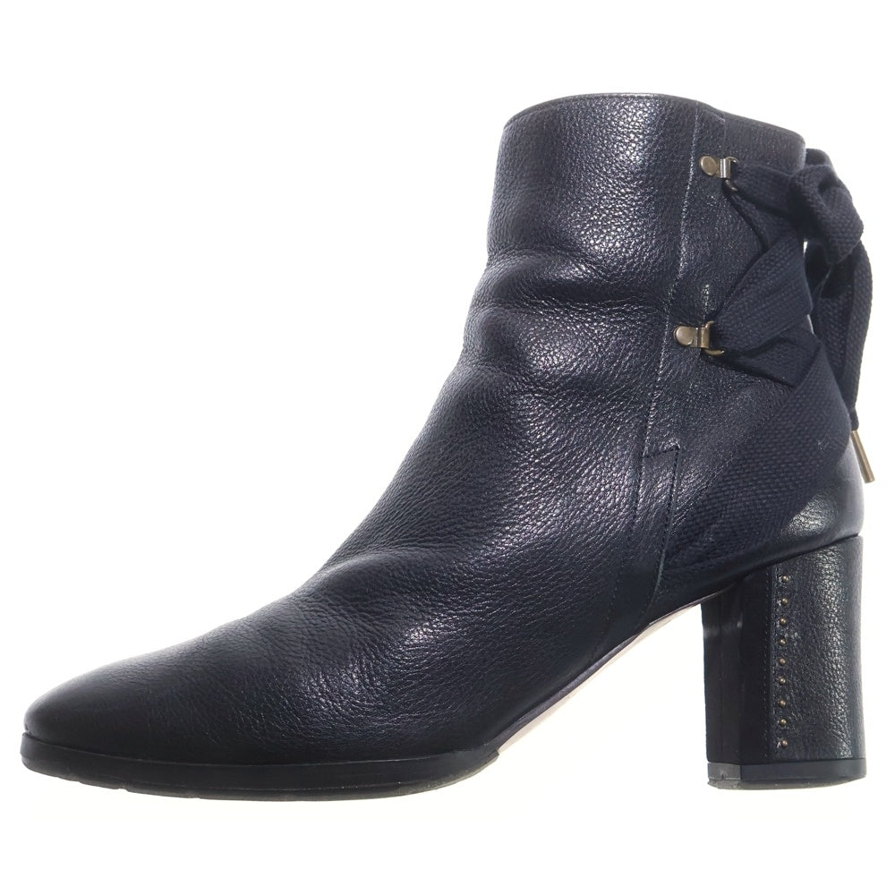 LANVIN(ランバン) バックリボン ヒールレザーショートブーツ ブラック レディース 2519