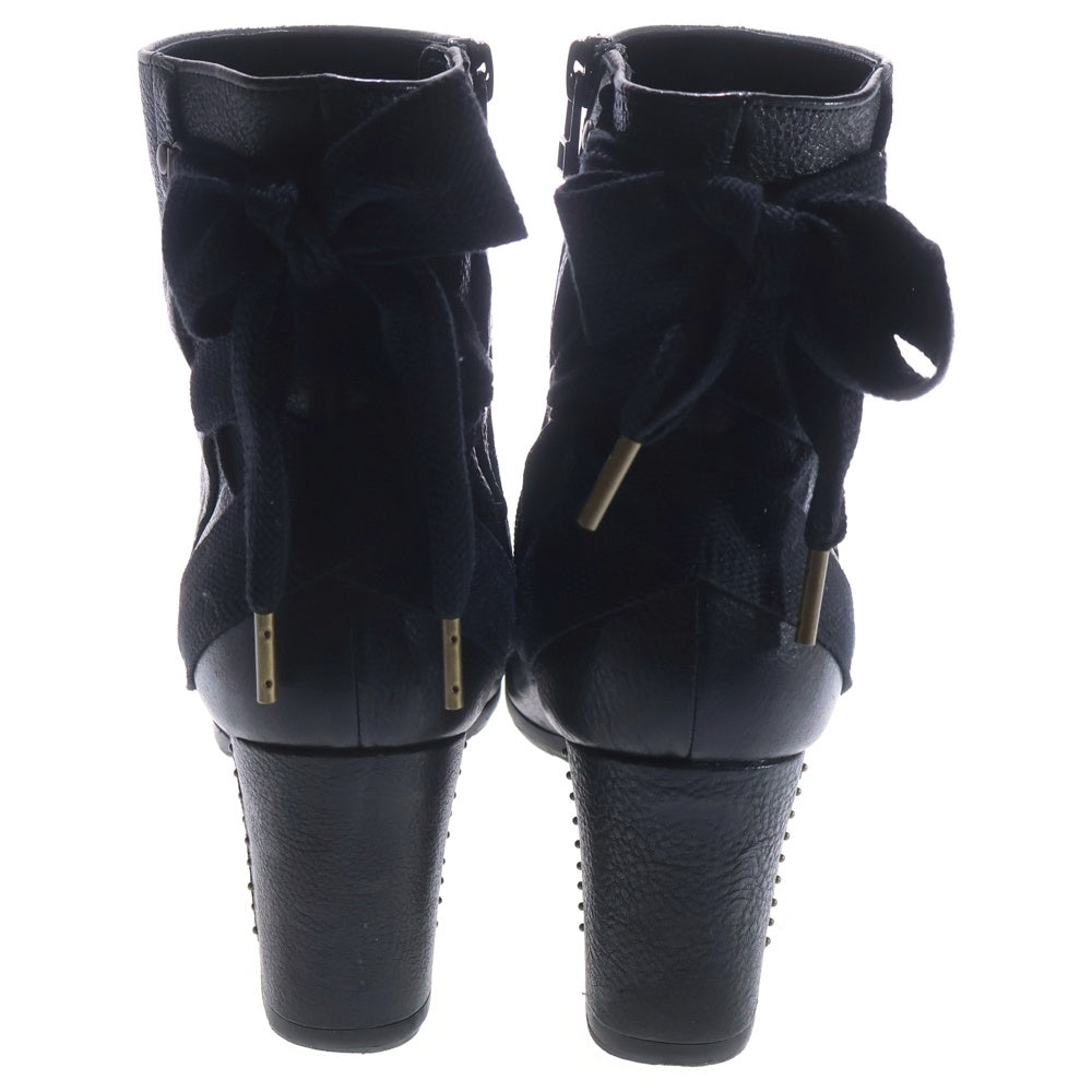 LANVIN(ランバン) バックリボン ヒールレザーショートブーツ ブラック レディース 2519