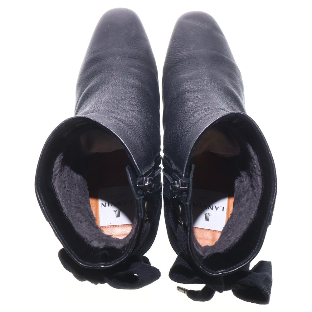 LANVIN(ランバン) バックリボン ヒールレザーショートブーツ ブラック レディース 2519