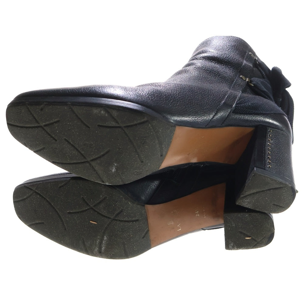 LANVIN(ランバン) バックリボン ヒールレザーショートブーツ ブラック レディース 2519