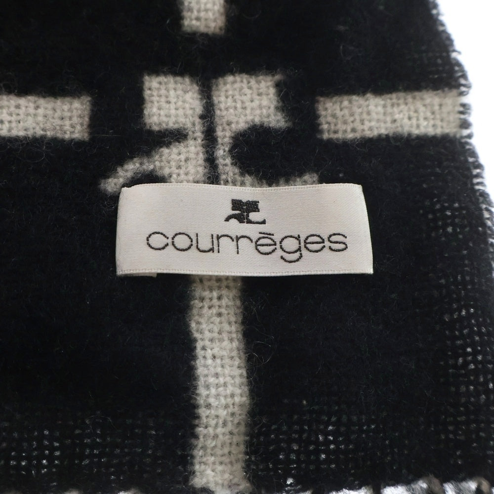 COURREGES(クレージュ) 総柄ロゴチェック マフラー スカーフ ブラック レディース