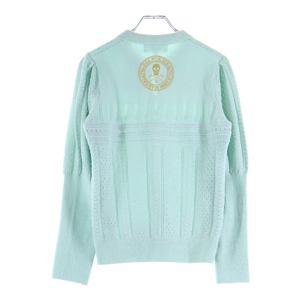 MARK&LONA(マークアンドロナ) Fascine Sparkle Knit Polo MLW-4C-AB04 フロントロゴ刺繍 ポロニットセーター ブルー レディース