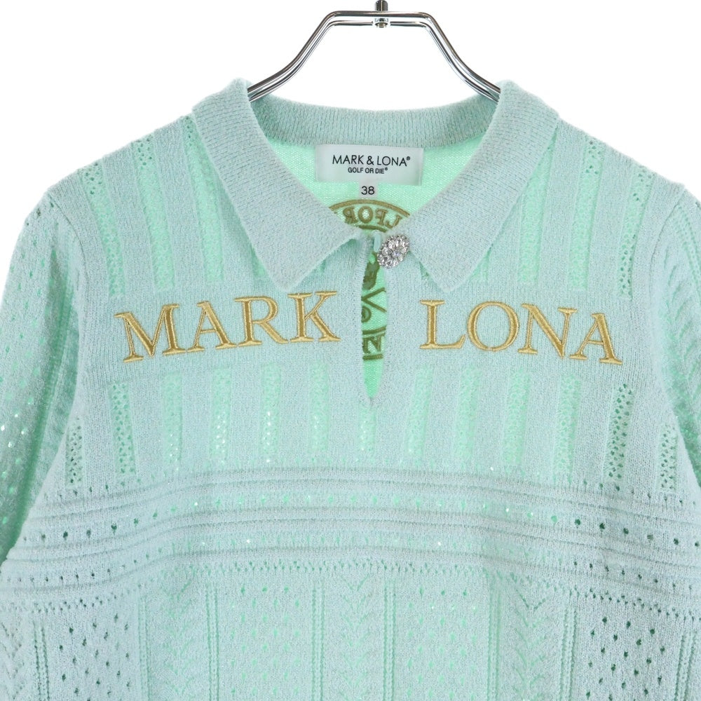 MARK&LONA(マークアンドロナ) Fascine Sparkle Knit Polo MLW-4C-AB04 フロントロゴ刺繍 ポロニットセーター ブルー レディース