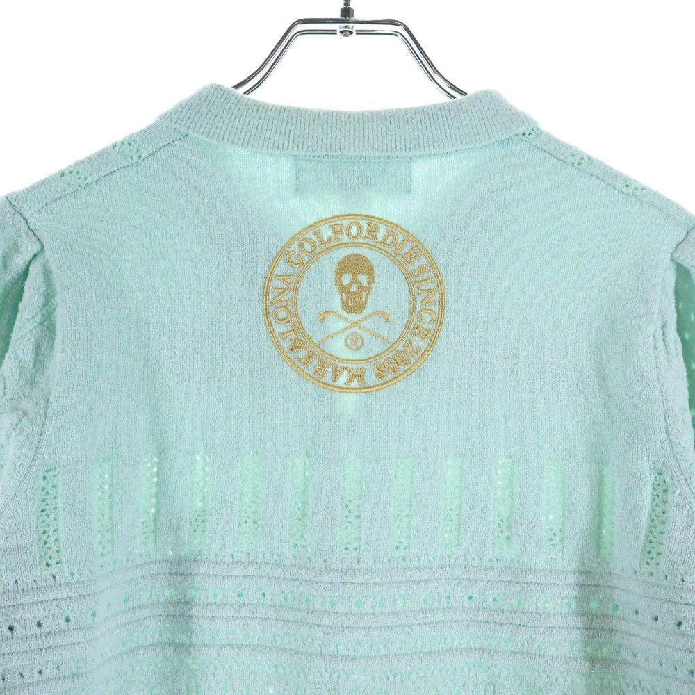 MARK&LONA(マークアンドロナ) Fascine Sparkle Knit Polo MLW-4C-AB04 フロントロゴ刺繍 ポロニットセーター ブルー レディース