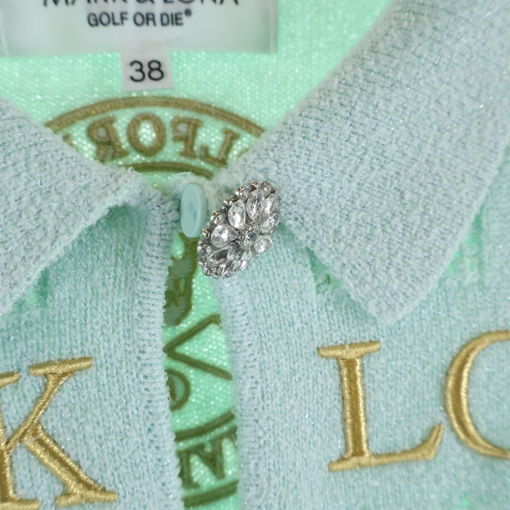 MARK&LONA(マークアンドロナ) Fascine Sparkle Knit Polo MLW-4C-AB04 フロントロゴ刺繍 ポロニットセーター ブルー レディース