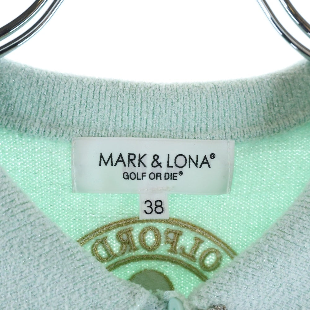 MARK&LONA(マークアンドロナ) Fascine Sparkle Knit Polo MLW-4C-AB04 フロントロゴ刺繍 ポロニットセーター ブルー レディース