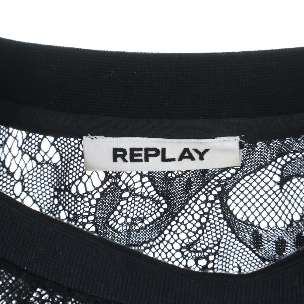 REPLAY(リプレイ) MESH Sweatshirt W3280.000.83496 メッシュデザイン バックワンポイントロゴプレートスウェットトレーナー ブラック レディース